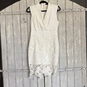 White Sleeveless V-Cut Lace Mini Dress